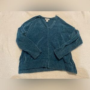 Rachel Zoe Teal Blue V‑Neck Chenille Sweater